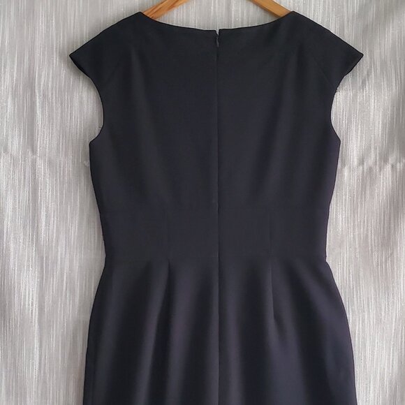 Black Pencil Dress Notched Round Neckline Gold Accents Office Siren Classic - Picture 7 of 8